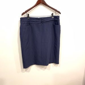 Navy pencil skirt with white pin stripe
